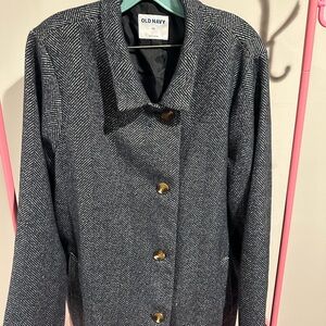 Old Navy Women's Navy and White Herringbone Coat